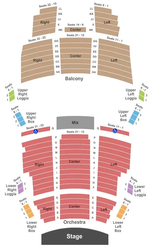 BIJOU THEATRE TN END STAGE Seating Map Seating Chart