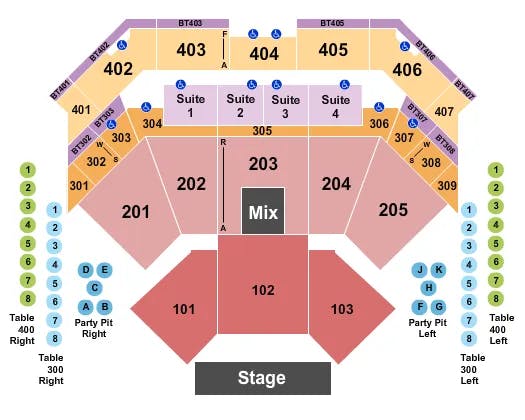 CHOCTAW CASINO RESORT DURANT END STAGE RESERVED PARTY PIT Seating Map Seating Chart