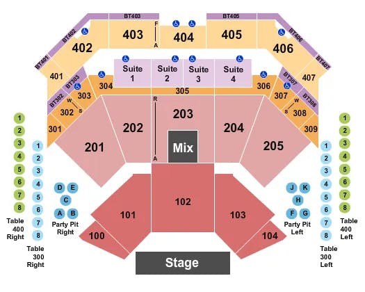 CHOCTAW CASINO RESORT DURANT ENDSTAGE RESERVED 3 Seating Map Seating Chart