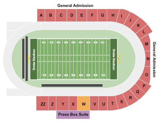 DRAKE STADIUM DES MOINES FOOTBALL GA Seating Map Seating Chart