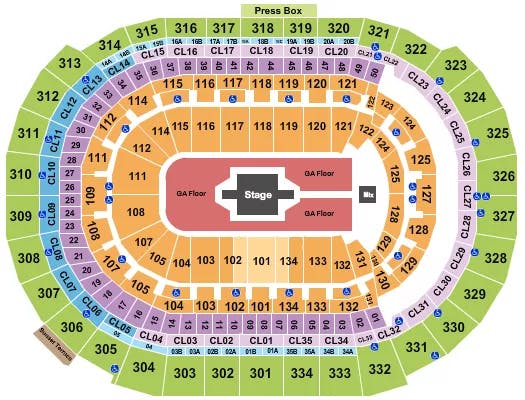  ZACH BRYAN Seating Map Seating Chart