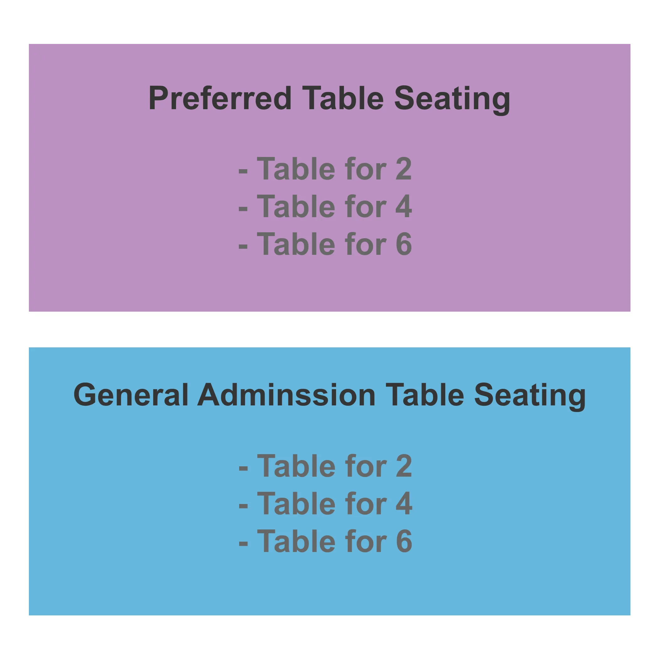 IMPROV COMEDY CLUB ADDISON TABLES STATIC Seating Map Seating Chart