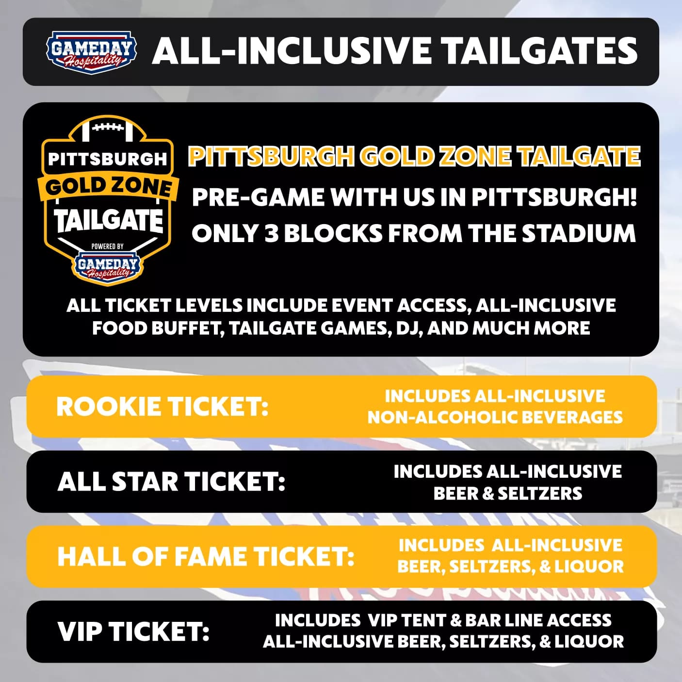 GAMEDAY HOSPITALITY PITTSBURGH STEELERS TAILGATE Seating Map Seating Chart