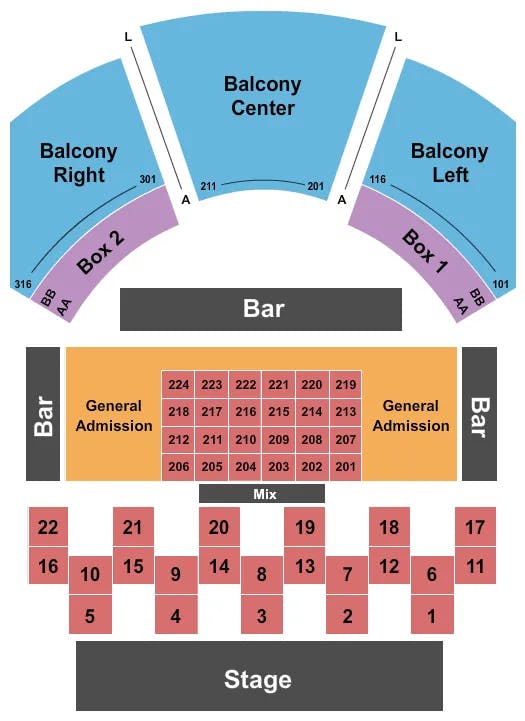 HOUSE OF BLUES DALLAS ENDSTAGE TABLES Seating Map Seating Chart