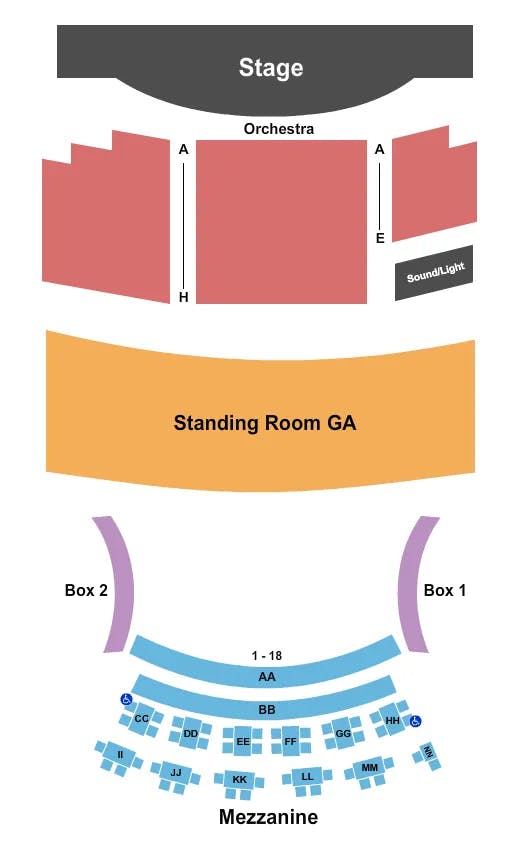 INFINITY MUSIC HALL BISTRO ENDSTAGE 2 Seating Map Seating Chart