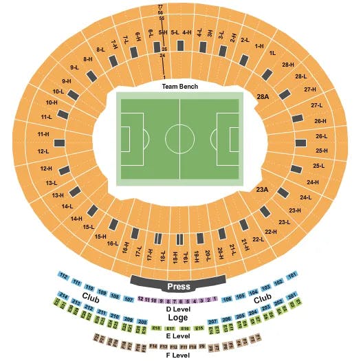 ROSE BOWL STADIUM PASADENA SOCCER NO GA Seating Map Seating Chart