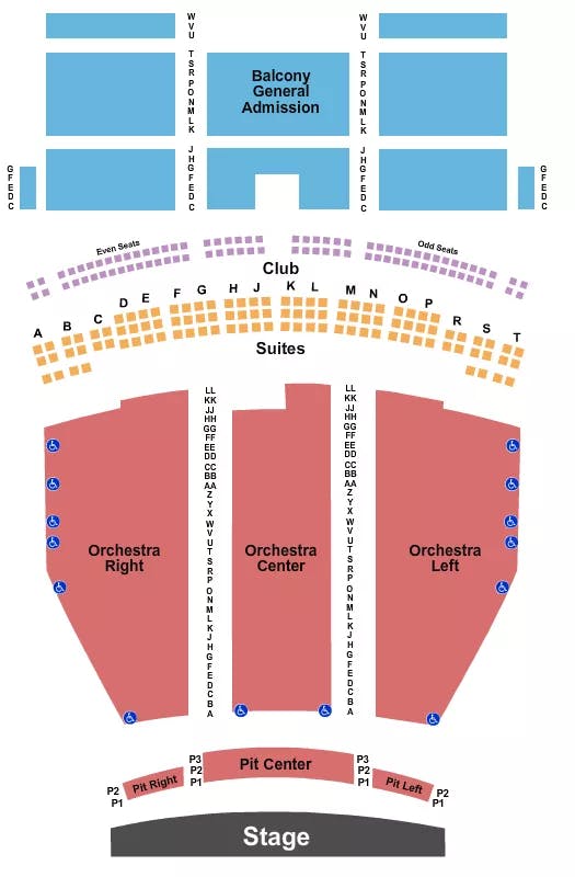 SAENGER THEATRE NEW ORLEANS ENDSTAGE GA BALCONY Seating Map Seating Chart