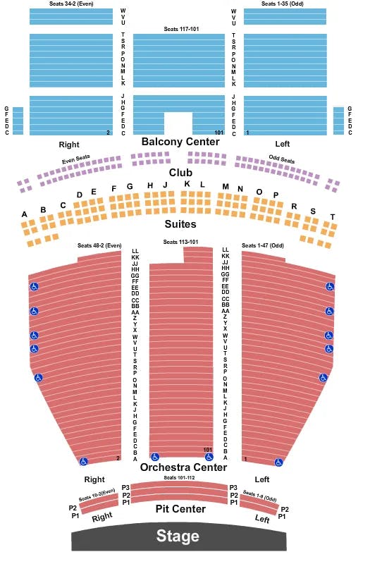 SAENGER THEATRE NEW ORLEANS END STAGE PIT Seating Map Seating Chart
