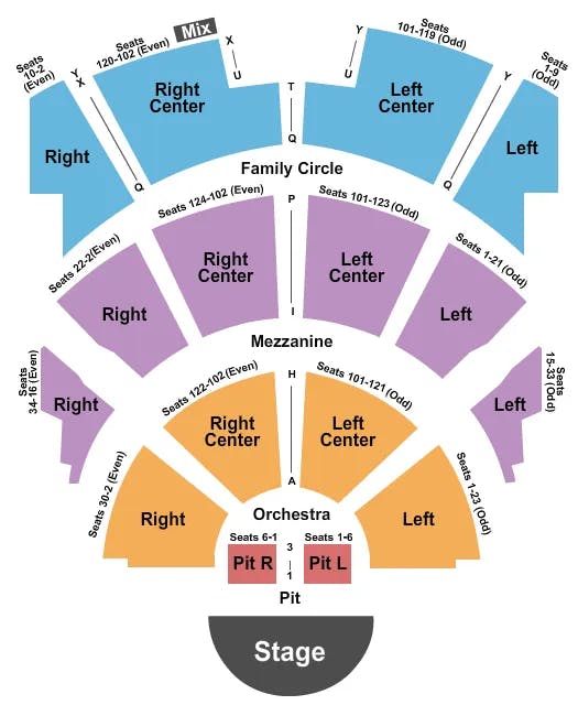 SCOTTISH RITE AUDITORIUM COLLINGSWOOD END STAGE Seating Map Seating Chart