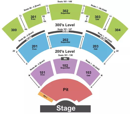 ST AUGUSTINE AMPHITHEATRE ENDSTAGE PIT 4 Seating Map Seating Chart