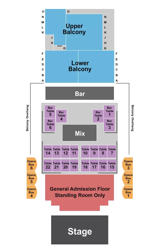 THE BLUE NOTE MO ENDSTAGE TABLES GA FLOOR 2 Seating Map Seating Chart