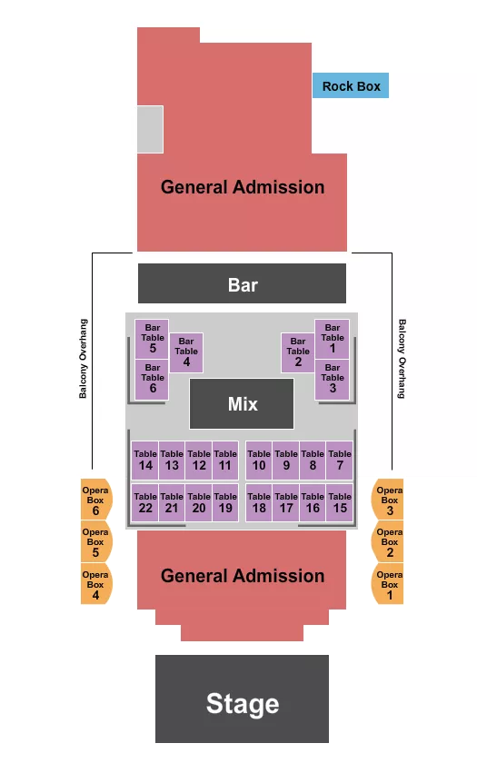 THE BLUE NOTE MO ENDSTAGE TABLES GA FLOOR GA BALCONY Seating Map Seating Chart