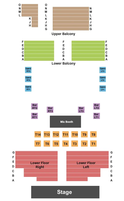 THE BLUE NOTE MO ENDSTAGE TABLES RESERVED FLOOR 2 Seating Map Seating Chart