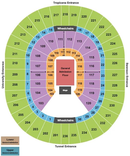 THOMAS MACK CENTER END STAGE GA FLR Seating Map Seating Chart