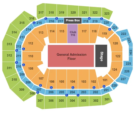 WELLS FARGO ARENA IA END STAGE GA Seating Map Seating Chart