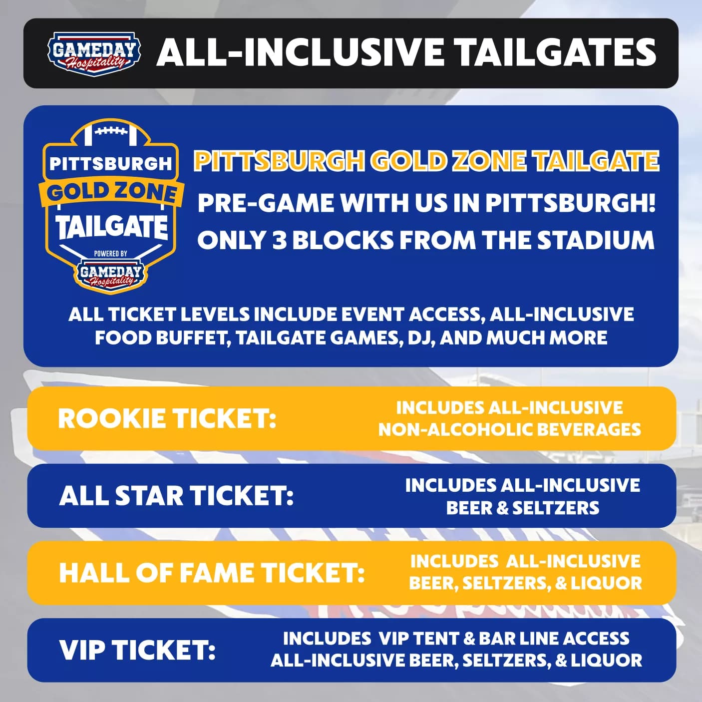 GAMEDAY HOSPITALITY PITTSBURGH PITT PANTHERS TAILGATE Seating Map Seating Chart