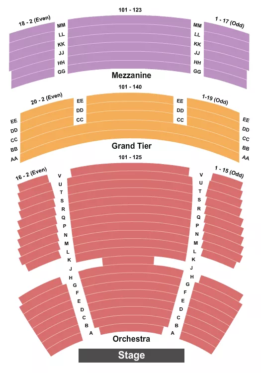 CALIFORNIA THEATRE SAN JOSE END STAGE Seating Map Seating Chart