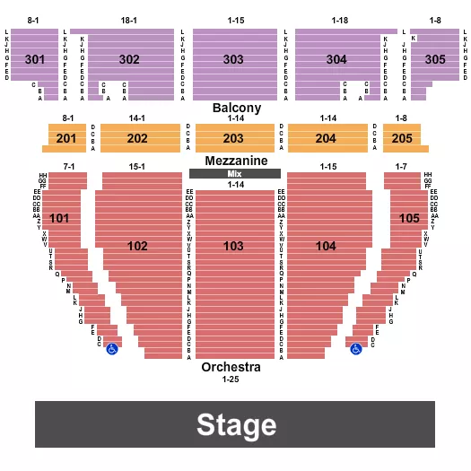 CROWN THEATRE THE CROWN CENTER ENDSTAGE NO PIT Seating Map Seating Chart