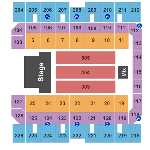 MACON CENTREPLEX COLISEUM END STAGE Seating Map Seating Chart