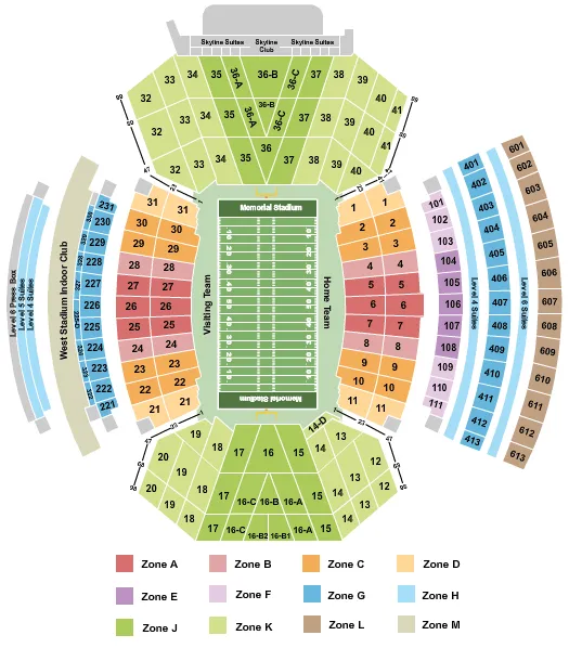 MEMORIAL STADIUM NE FOOTBALL INTZONE Seating Map Seating Chart