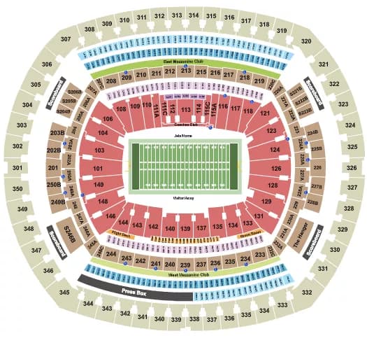 FOOTBALL JETS ROWS Seating Map Seating Chart