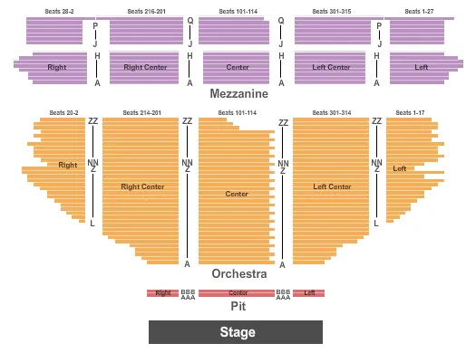 HOLLYWOOD PANTAGES THEATRE CA END STAGE Seating Map Seating Chart