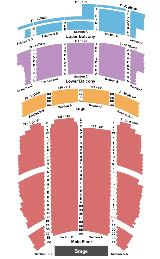 EDWARD W POWERS AUDITORIUM AT DEYOR PAC END STAGE Seating Map Seating Chart