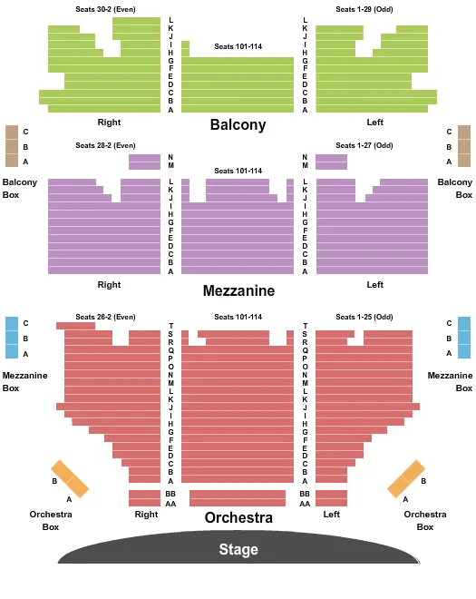 SHUBERT THEATER CT END STAGE Seating Map Seating Chart