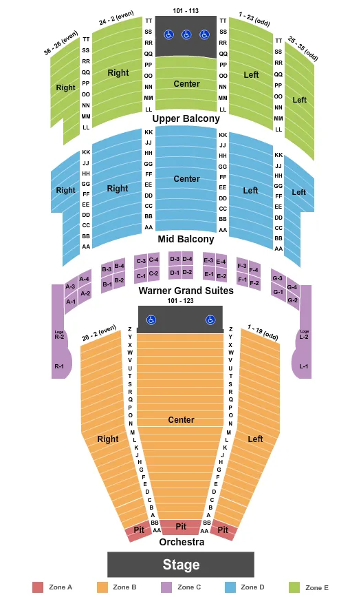 WARNER THEATRE DC END STAGE Seating Map Seating Chart